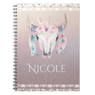 Rustic Glam Boho Floral Cow Skull Iridescent Notebook
