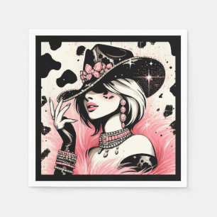 Rustic Glam Cowgirl Pink Sparkle Cowhide Birthday  Napkin