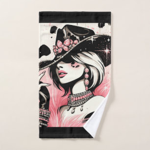 Rustic Glam Cowgirl Pink Sparkle Cowhide Print Bath Towel Set