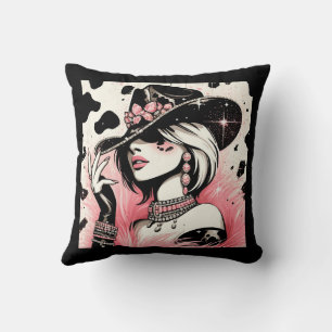 Rustic Glam Cowgirl Pink Sparkle Cowhide Print Cushion