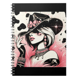 Rustic Glam Cowgirl Pink Sparkle Cowhide Print Notebook