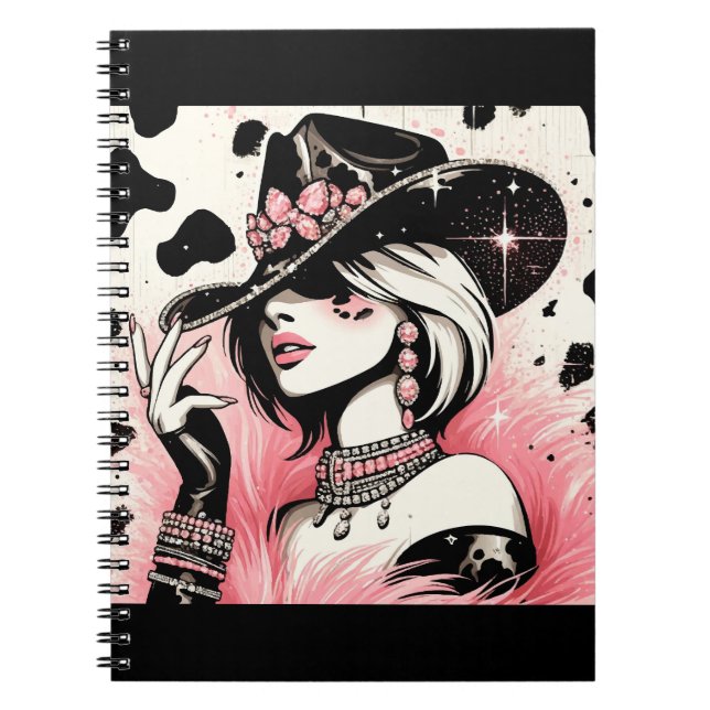 Rustic Glam Cowgirl Pink Sparkle Cowhide Print Notebook (Front)