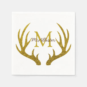 Rustic Glam Gold Faux Glitter Deer Antlers Napkin