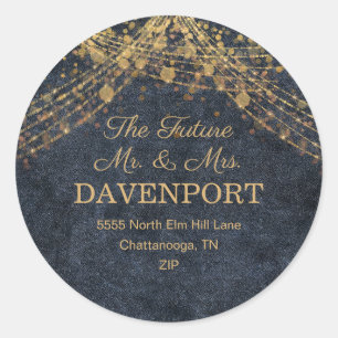 Rustic Glam Navy Blue Gold String Lights  Classic Round Sticker