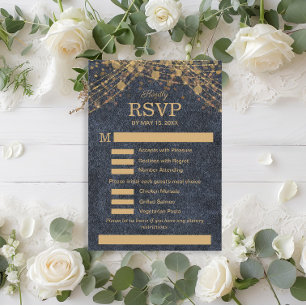 Rustic Glam Navy Blue Gold Wedding Menu RSVP