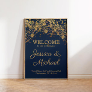 Rustic Glam Navy Blue Gold Wedding Welcome Poster