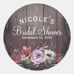 Rustic Glamour Barn Wood Flourish & Floral Wedding Classic Round Sticker