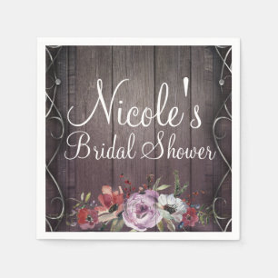 Rustic Glamour Barn Wood Flourish & Floral Wedding Napkin