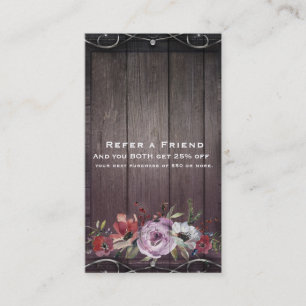 Rustic Glamour Barn Wood Flourish Refer a Friend Referral Card