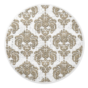 Rustic Glamour Burlap Royal Damask Chic Modern Ceramic Knob
