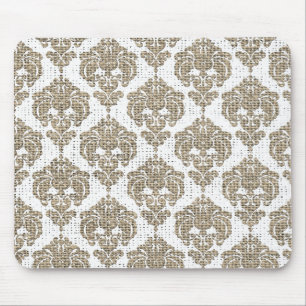 Rustic Glamour Burlap Royal Damask Chic Modern Mouse Pad