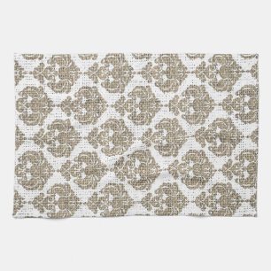 Rustic Glamour Burlap Royal Damask Chic Modern Tea Towel