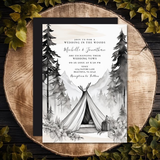 Rustic Glamping Camping Mountain Forest Wedding Invitation (Rustic Elegant Glamping Camping Mountain Forest Invitation)