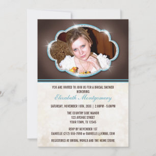 Rustic Glitter Blue Photo Bridal Shower Invitation