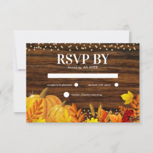 Rustic Glitter Pumpkin Autumn Wedding RSVP Card