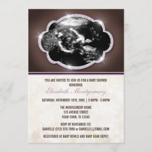 Rustic Glitter Purple Sonogram Baby Shower Invitation