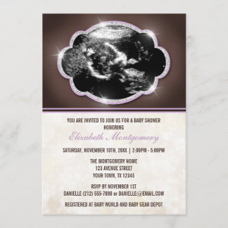 Rustic Glitter Purple Sonogram Baby Shower Invitation