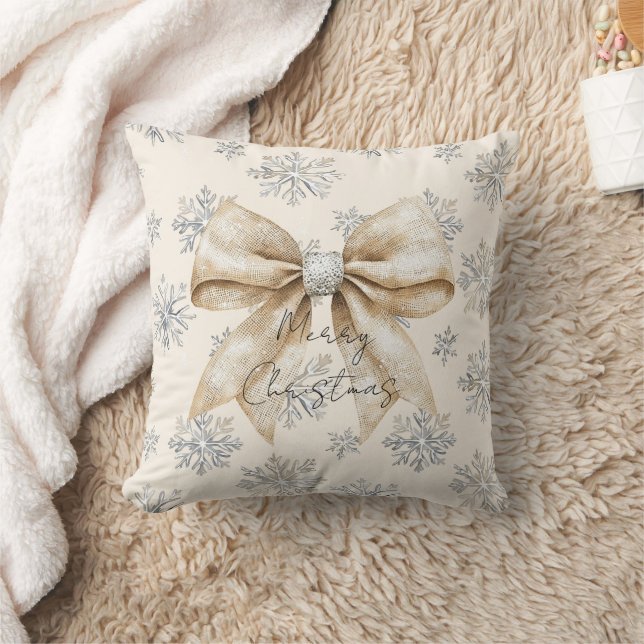 Rustic Glitzy Cream Bows Christmas   Cushion (Blanket)