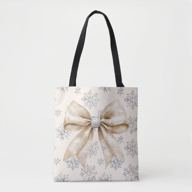 Rustic Glitzy Cream Bows Christmas   Tote Bag (Front)
