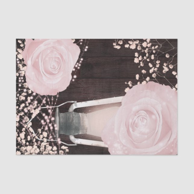 Rustic Glow Lantern Baby Pink Blush Roses Tissue Paper (Front)