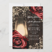 Rustic Glow Lantern Dark Red Roses & Brown Wedding