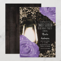 Rustic Glow Lantern Lavender Purple Roses Sweet 16