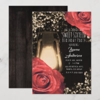 Rustic Glow Lantern & Red Roses Sweet 16
