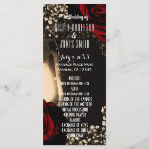 Rustic Glow Lantern & Red Roses Wedding Program