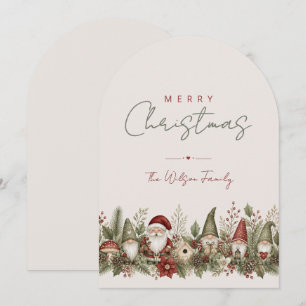 Rustic Gnome Santa Family Red Green TMF26 Holiday Card