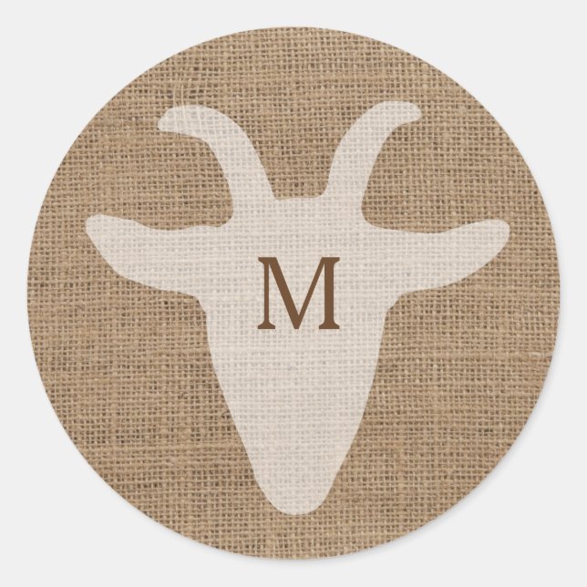Rustic Goat Monogram Burlap Sticker (Front)
