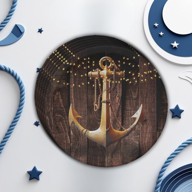 Rustic Gold Anchor Baby Shower Paper Plate (Creator Uploaded)