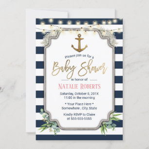 Rustic Gold Anchor Nautical Baby Shower Invitation