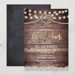 Rustic Gold Anchor & Rope FLoral Bridal Shower Invitation