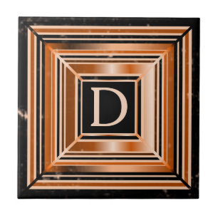 Rustic Gold And Black Geometric Ceramic Tile