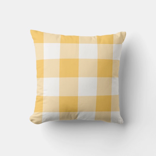Rustic Gold and White Buffalo Check Plaid Outdoor Cushion (Front)