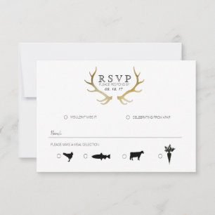 Rustic Gold Antler   Elegant RSVP Card