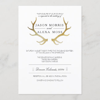 Rustic Gold Antler | Elegant Wedding Invitation