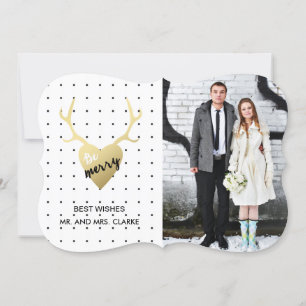 Rustic Gold Antlers   Photo Holiday Card