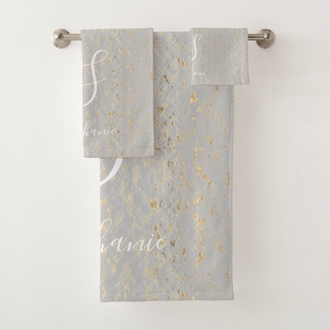 Rustic Gold Artsy Patterns Monogram Initials Cute Bath Towel Set (Insitu)