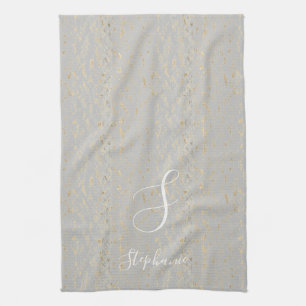Rustic Gold Artsy Patterns Monogram Initials Cute Tea Towel