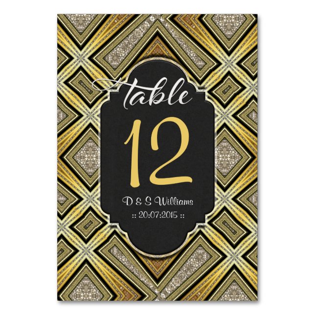 Rustic Gold Black Pattern Table Number Cards (Front)