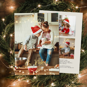 Rustic Gold Bow Family Photos Christmas Foil Holiday Card