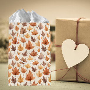 Rustic Gold Brown Maple Leaves Watercolor Pattern Medium Gift Bag