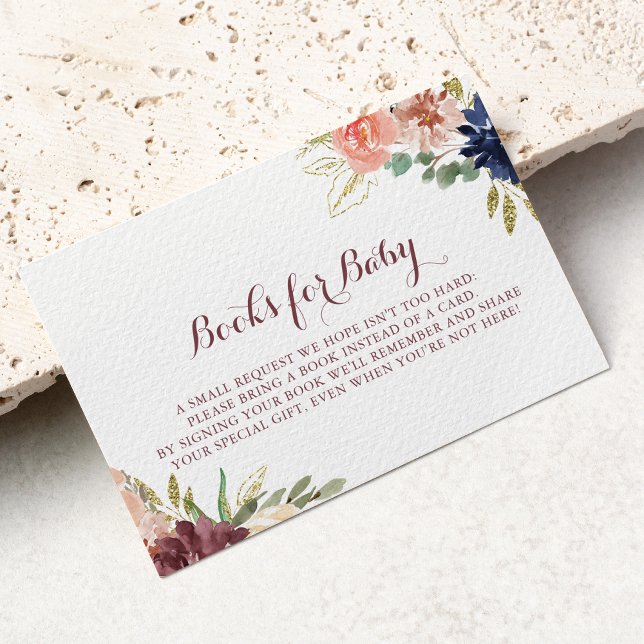 Rustic Gold Calligraphy Baby Shower Book Request Enclosure Card (Creator Uploaded)