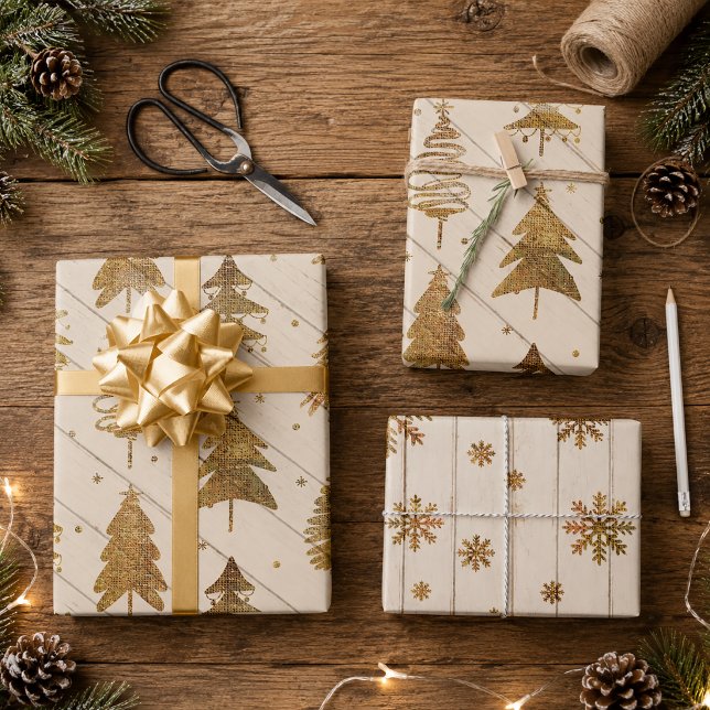 Rustic Gold Christmas Wrapping Paper Sheet (Rustic Gold Christmas Wrapping Paper Sheets)