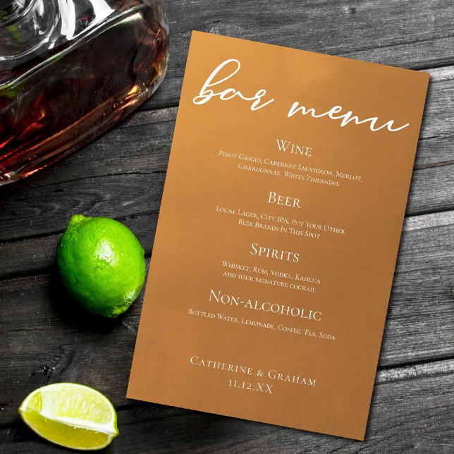 Rustic Gold Earth Tone Fall Wedding Bar Menu (Creator Uploaded)