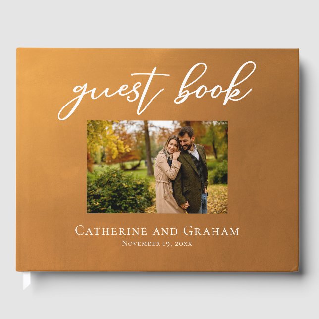 Rustic Gold Engagement Photo Bohemian Fall Wedding Guest Book (Front)