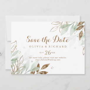 Rustic Gold Eucalyptus Modern Calligraphy Wedding Save The Date