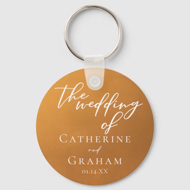 Rustic Gold Fall Wedding Personalised Key Ring (Front)