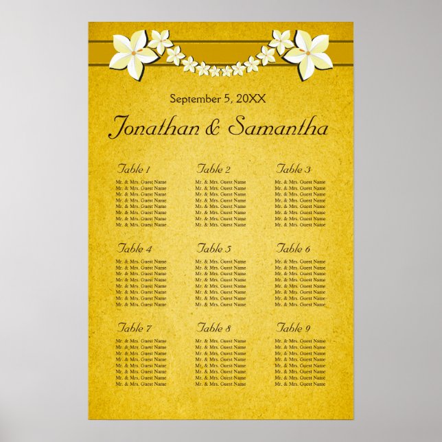 Rustic Gold Floral 9 Wedding Table Seating Charts (Front)